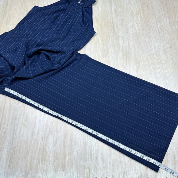 Julia Jordan Navy Pinstripe Twist Halter Business Casual Wide Leg Jumpsuit 12 - Picture 7 of 16